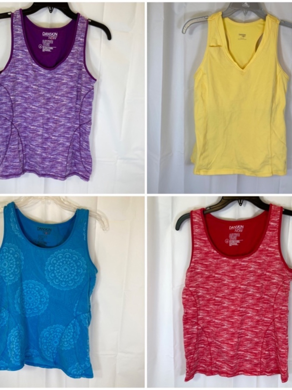 Lot of 4 Danskin Now Fitted Tank Bra Top Sz L Red Blue Purple Yellow